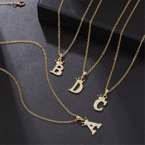 New Luxury Copper Zircon A-z Crown Alphabet Pendant Chain Necklace Punk Style Fashion Woman Man Initial Name Jewelry