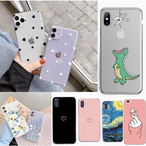 Capinha Case For iPhone 11 Pro Max 7 8 8Plus SE 2 Cartoon Flower Soft TPU Case For iPhone SE 2020 X XR XS Max 6 6S Clear Heart