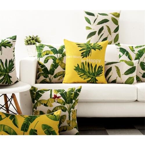 Decorative Throw Pillow Case Cover Plant Green Yellow Leaf Leaves Tropical Plants Cushion Cover For Sofa Home Capa de Almofadas