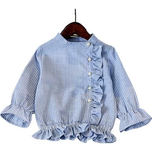 Childrens clothing girls long-sleeved shirt stripe beaded shirt