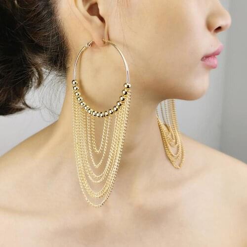 Long Link Chain Tassel Hoop Earrings For Women Fashion Jewelry Statement Metal Party Earrings Hoops 2020 UKMOC