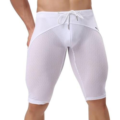 Men Shorts Sexy Mesh Breathable Middle Pants Sleep Bottom Gym Sports Bodybuilding Body Sculpting Elastic Leggings Short Homewear