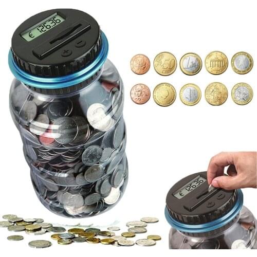 Electronic Piggy Bank Counter Coin 1.8L Digital LCD Counting Coin Money Saving Box Jar Coins Storage Box For USD EURO Money Gift