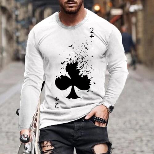 Mens European and American 3D digital mens four seasons loose round neck avatar playing card printing long-sleeved T-shirt top