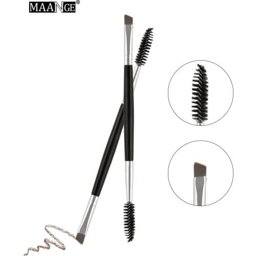 MAANGE 1Pcs Double Head Makeup Brush Make Up Bamboo Handle Double Eyelash Eyebrow Brush + Eyebrows Comb Pencil makeup Brushes