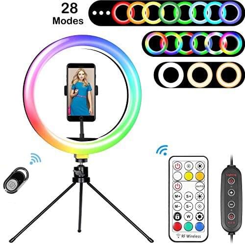 Selfie Ring Light Led Mobile Phone Holder Tripod Stand Dimmable RGB Lamp Remote for Photo Live TikTok Youtube Makeup Video Vlog