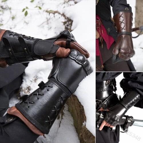 Medieval Retro Gothic Style Half-finger Riding Motorcycle Gloves Bandage Leather Long Glove Soldier Fight Combat Cosplay Armor
