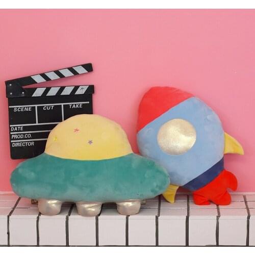 Creative Fluffy Rocket Spaceship Planet Plush Pillow Cute Space Plush Toy Cushion Kids Toys Birthday Christmas Gift For Boy Girl