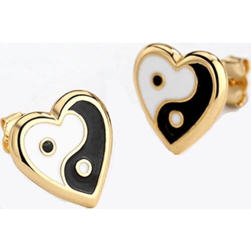 Love Heart Yin Yang Bagua Patterns Yinyang Clip Ear Hook Stud Earrings For Women Dome Stud Earrings Handmade Jewelry Gifts