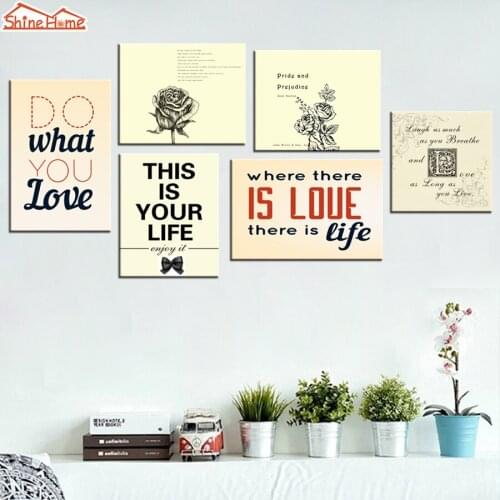 ShineHome-6pcs wall Art Canvas Prints Nordic Decoration Paintings Pride and Prejudice Inspiring Letters Modular Pictures Poster