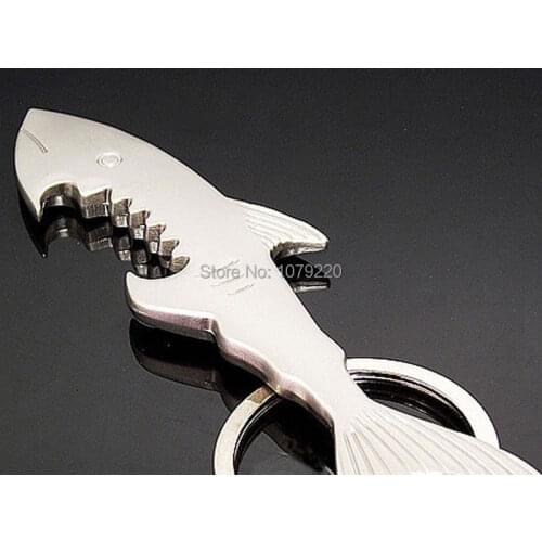 N New Creative Funny Shark Bottle Opener Keychain Keyring Polished Chrome Classic 3D Gift