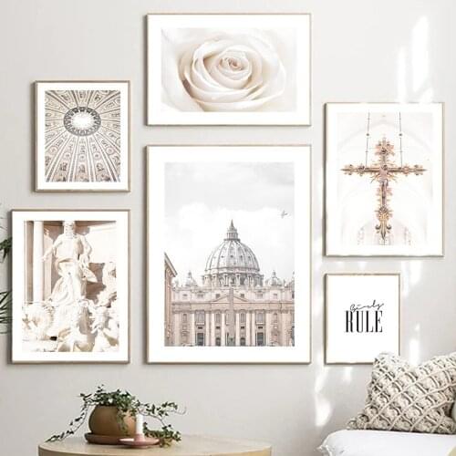 Rose Flower Statue Church Italy Building Wall Art Canvas Painting Nordic Posters And Prints Wall Pictures For Living Room Decor