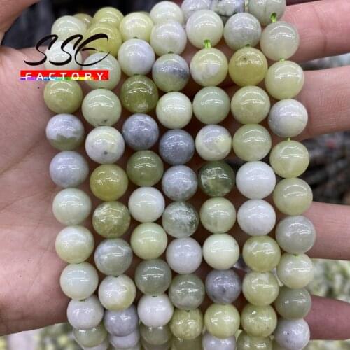Natural Yellow Green Jades Beads Round Loose Beads 6 8 10 MM Pick Size For Jewelry Making DIY Bracelet Accessories 15" Strsnd