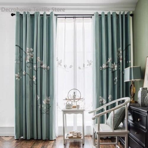 New Chinese Modern Fresh Flower Velvet High-end Villa Finished Curtains Can Be Customized Curtain for Living Dining Room Bedroom