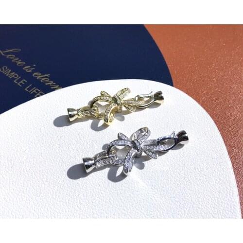 Wholesale Bow Knot Shape S925 Sterling Silver Pendant Necklace Bracelet Clasp 5pcs/lot