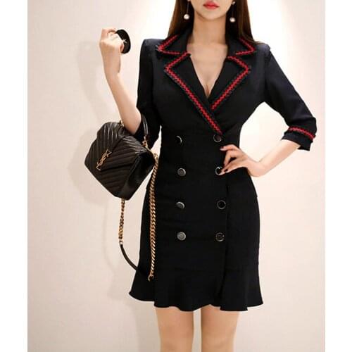 2021 Autumn Mini Dress Women Notched Neck Full Sleeve Blazers Bodycon Sexy Office OL Party Bandage Dresses