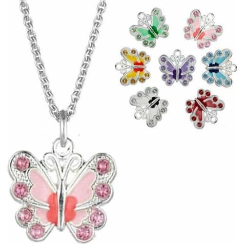 Vintage Alloy Enamel Female Shiny Crystal Butterfly Pendant Necklace Clavicle Chain Necklace Fashion Design Jewelry Party Gift