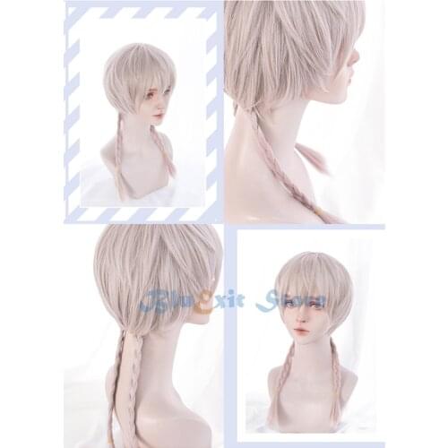 Gradual Cool Beige Lolita Wig Harajuku Short Straight Long Braids Synthetic Hair Fringe Bangs Daily Wear Adult Girls