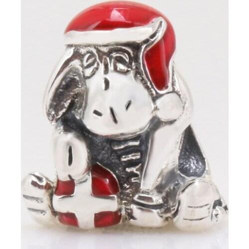 Bewill Authentic 925 Silver Winnie the Pooh Red Christmas Donkey Eeyore Beads Fit Original charms Bracelet Necklace Pendant