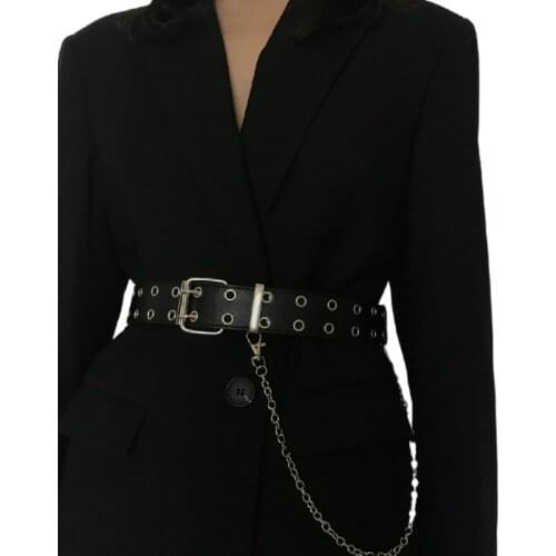 Women Punk Chain Fashion Belt Adjustable Double/Single Row Hole Pin Buckle Waist Belt Jeans Casual Female Decorative Waistband