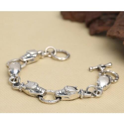Handmade Thailand 925 Siilver Dragon Head Bracelet Sterling Silver Dragon Man Bracelet Pure Silver Chain Bracelet