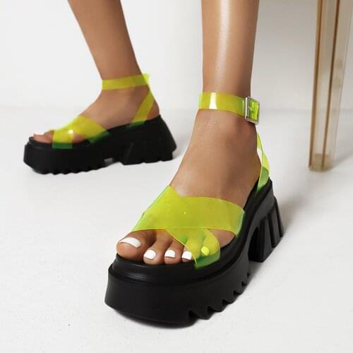 Transparent PVC Material Sponge Cake Platform Sandals Street Trend Increased Waterproof Platform Sexy Sequined Female Sandals