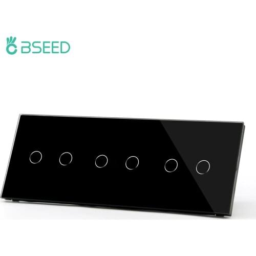 BSEED Touch Light Switches Sensor Wall Switch 6Gang 1Way 300W/Gang Crystal Galss Waterproof EU Standard LED Lamp Switch