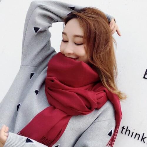 Imitation cashmere thick lady red scarf with a solid color neck with two large shawls designer scarf scarf women satin scarf