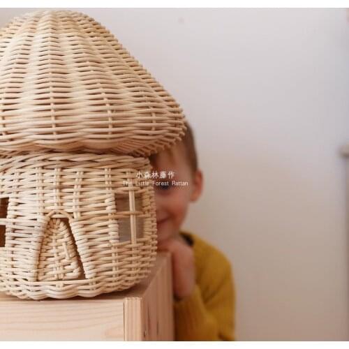Cute rattan small mushroom ornaments, home childrens mushroom house, house decoration toys living room decoration