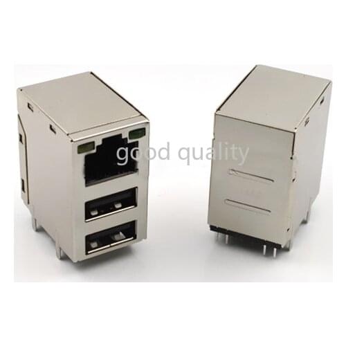 100pcs Network Interface Connector With LED Light Shield RJ45 Connector Double USB PCB Plug For Computer Motherboard