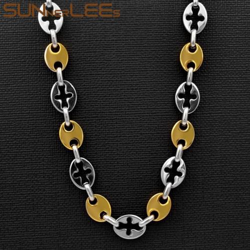 SUNNERLEES Jewelry Stainless Steel Necklace 11mm Geometric Link Chain Silver Color Gold Plated Men Women Gift SC107 N