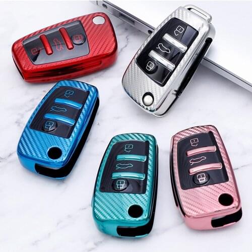 TPU Carbon Fiber Car Folding Key Cover Case For Audi A3 8L 8P A4 B6 B7 B8 A6 C5 C6 4F RS3 Q3 Q7 TT 8L S3 Auto Shell Accessories
