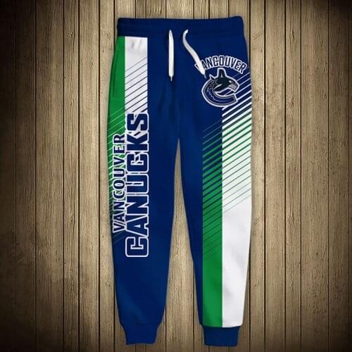 Vancouver mens casual Canucks sports pants Blue and green stitching stripes cartoon dolphin print sweatpants