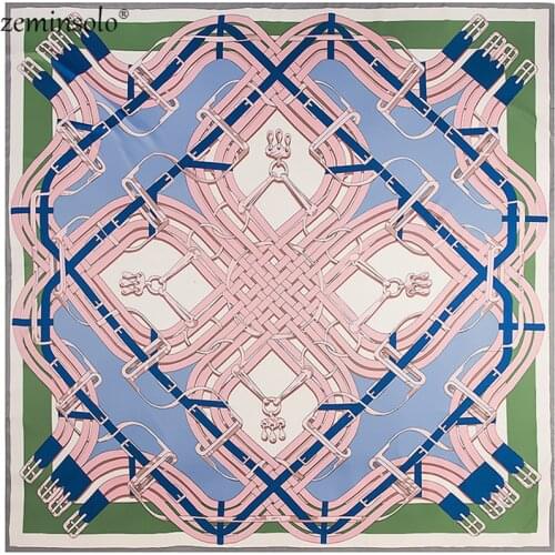 100% Silk Scarf Women Retro Necklace Plaid Printed Large Shawls Stoles Square Bandana Kerchief Scarf Female Foulards 130*130cm