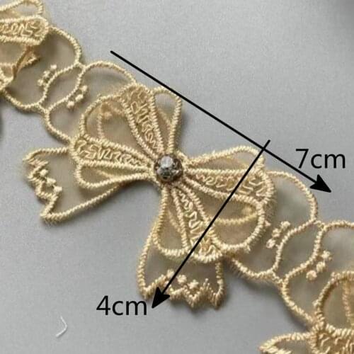 10X Gold Lace Trim Ribbon Mesh Bowknot Rhinestones Embroidered Patches Applique Fabric DIY Wedding Dress Sewing Supplies 7 CM