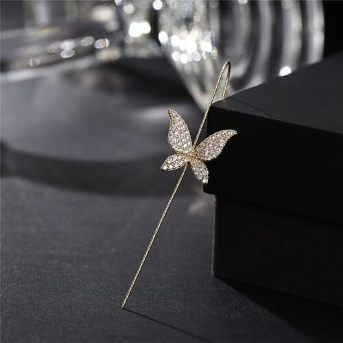 2021 New Trendy Cubic Zirconia Butterfly Ear Wrap Crawler Crystal Stud Earrings For Woman Hook Earrings Climber Earring Jewelry