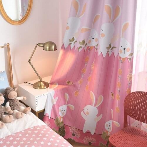 Cartoon Childrens Simple Rabbit Manor Printed High Shade Curtains for Living Dining Room Bedroom
