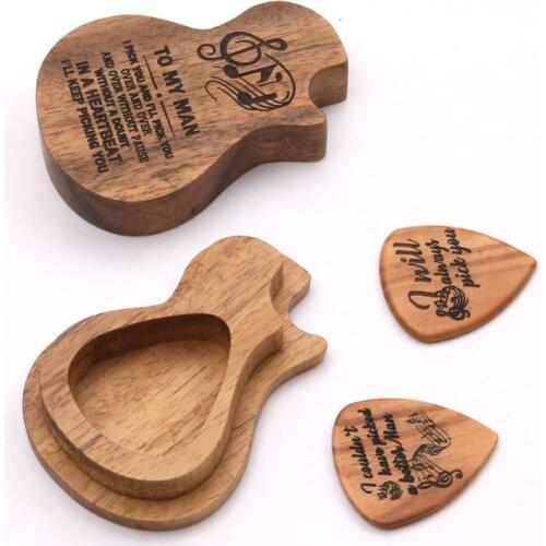 3 Pcs/set Handmade Wooden Guitar Pick Box and Picks Paddles for Guitarist Music Lovers Gifts