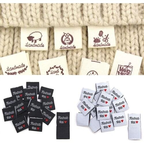 Label Fold Tags 50Pcs Cloth Labels Handmade Printed Woven Sew Tags Cotton