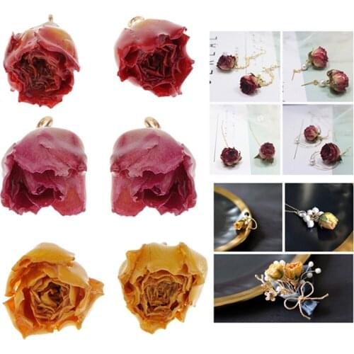 6pcs Epoxy Resin Dried Flower Charms Rose Pendant for DIY Earrings Findings