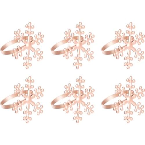 Amosfun 6 Pcs Snowflake Napkin Rings Christmas Napkin Holder Rings Dinning Table Setting Decor for Party (Rose Gold)