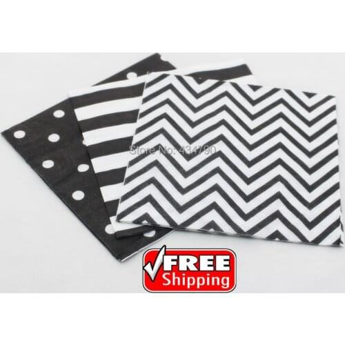 60pcs Black Mixed 3 Designs Striped Polka Dot Chevron Paper Napkins,Party Supplies,Decorations,Tableware for Halloween Party