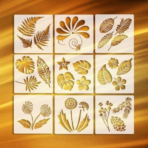 9pc 20*20cm Stencil Plant Flowers Decor DIY Walls Layering Painting Template Scrapbook Coloring Office School Supplies Reusable