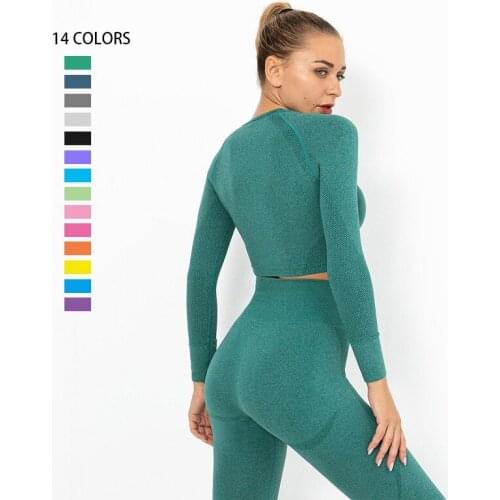 Seamless Yoga Set Female Sports Suit Women Sportswear Workout Clothes Fitness Long Sleeve Crop Top High Waist Leggings Gym Set