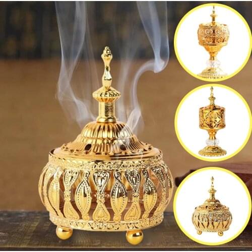 Metal Incense Burner Arabic Style Middle East Ornaments Sandalwood Holder for Yoga Spa Aromatherapy Home Office Retro Decor