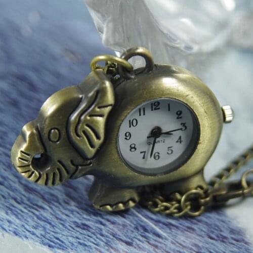 Lucky watch with chain necklace hot sale new men women lady Antique Pocket Watch Necklace bronze brass elephant wp363