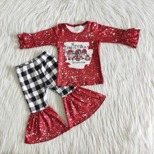 Toddler Merry Christmas Winter Clothes Girl Long Sleeve Outfits With Ruffle Design Kids High Quality Top And Bell Pants Set