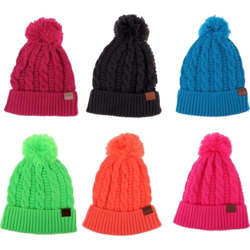 Women Men Winter Pom Pom Beanie Hat Warm Fleece Lining Knit Ski Cap for Snowmobile Snowboarding Skateboard