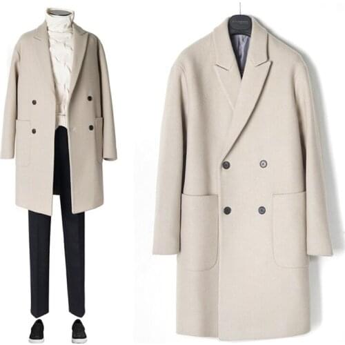 Breasted Double Cashmere Coat Men Brand-Clothing Turn-down Collar Wool Coat Men Jacket Overcoat Medium Long Mens Coats WUJ1140