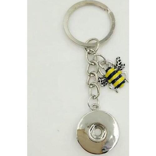 Enamel Big Yellow bees/Bee 18mm Snap Button-Fashion Jewelry Tibetan silver charm pendant key chain ring DIY Fit Keychain